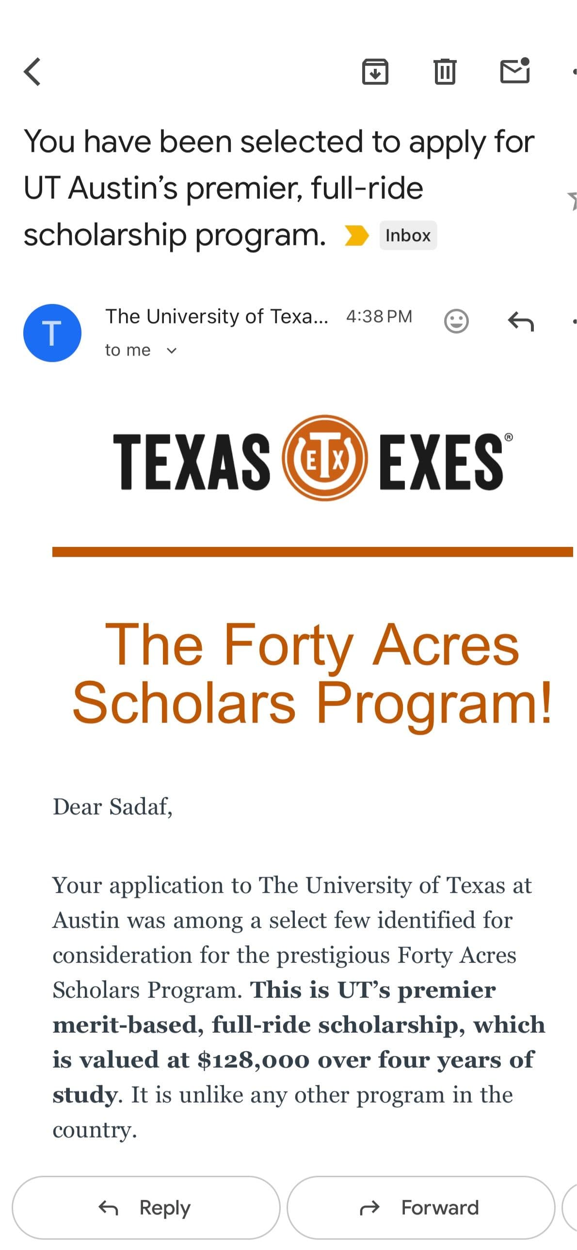 UT Austin acceptance letter