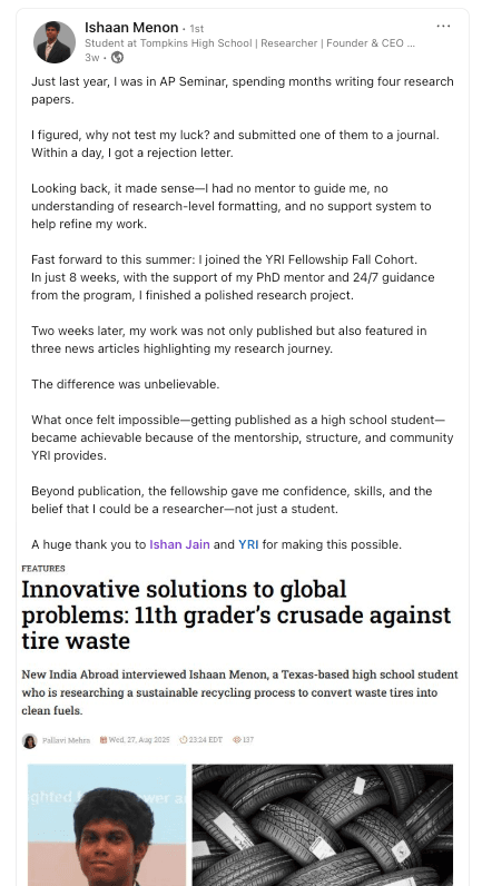 Testimonial from Ishaan M.