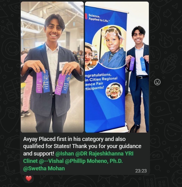 Avyay's achievement announcement